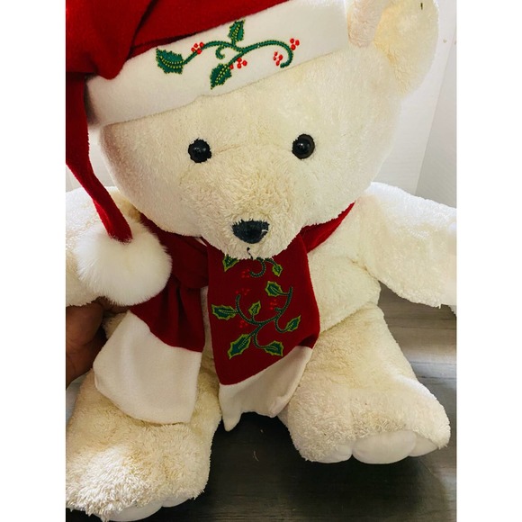 Dan Dee 2005 White Christmas Bear Plush Hat and Scarf Holly & Berries - Picture 1 of 5
